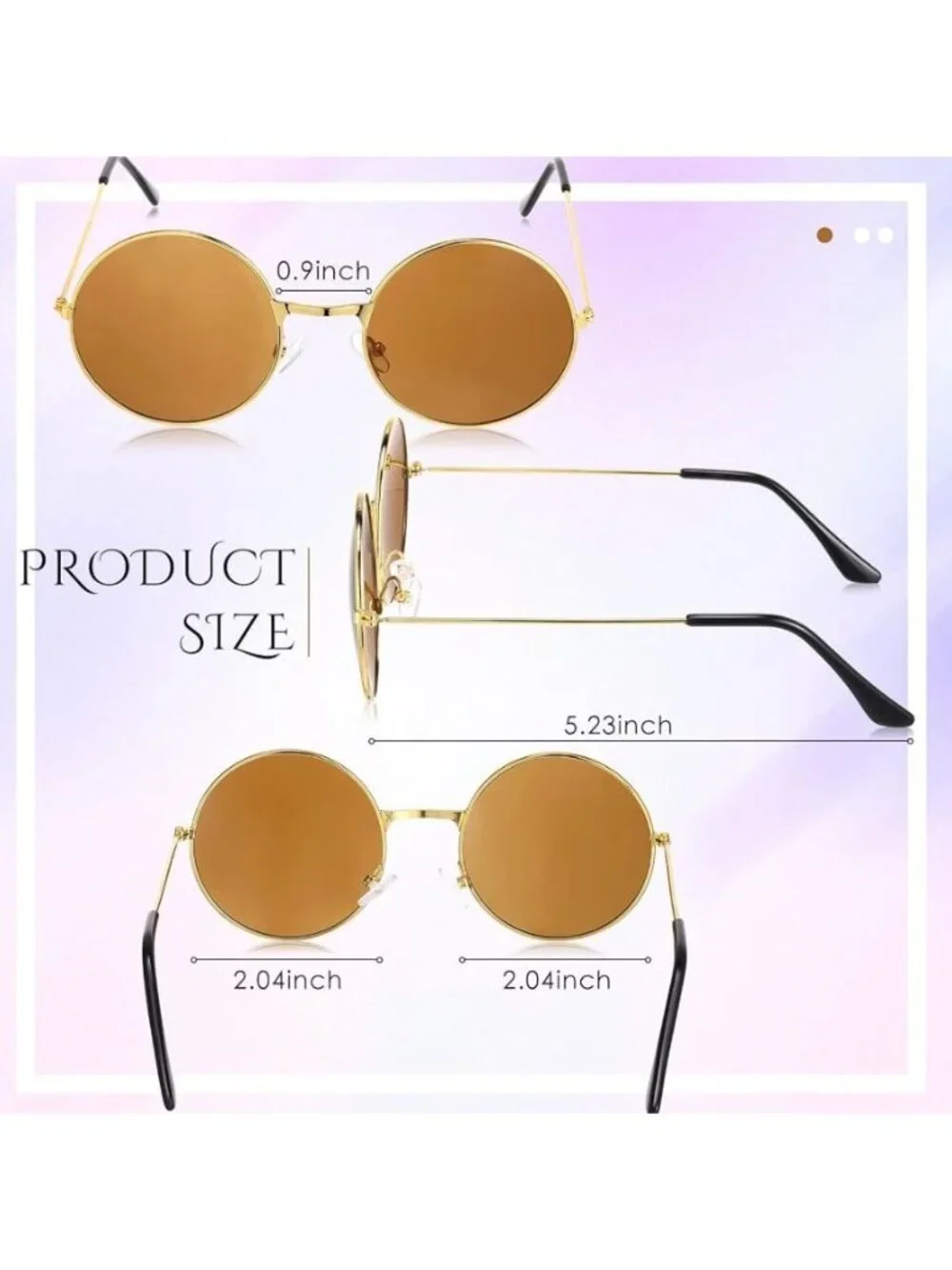 Retro Round Sunglasses With Gold Metal Frame & Light Tea Lenses